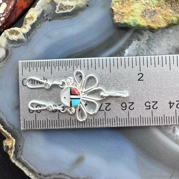 Ola Eriacho Zuni Sterling Silver Multistone Inlay Sunburst Pendant For Women - Picture 10 of 10